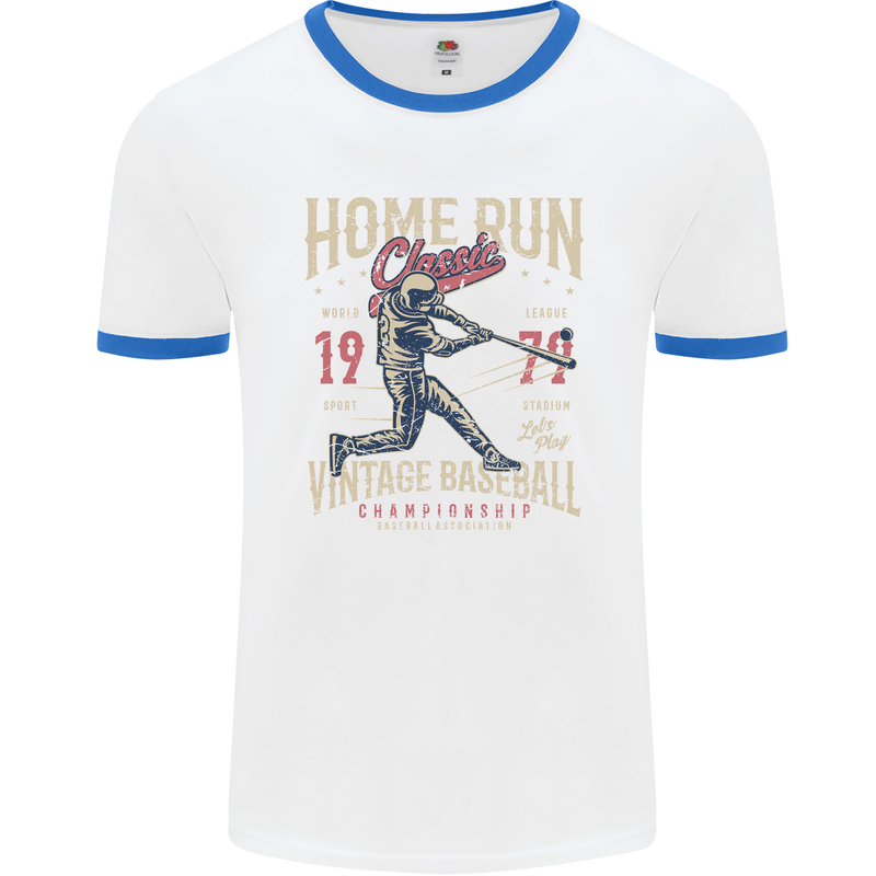 Home Run Vintage Baseball Player Mens Ringer T-Shirt White/Royal Blue