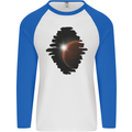 Space Planet Sun Flare Universe Mens L/S Baseball T-Shirt White/Royal Blue