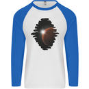 Space Planet Sun Flare Universe Mens L/S Baseball T-Shirt White/Royal Blue