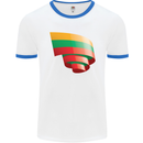 Curled Lithuania Flag Lithuania Day Football Mens Ringer T-Shirt White/Royal Blue