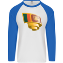 Curled Sri Lankan Flag Sri Lanka Day Football Mens L/S Baseball T-Shirt White/Royal Blue