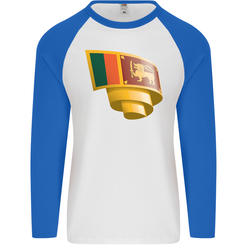 Curled Sri Lankan Flag Sri Lanka Day Football Mens L/S Baseball T-Shirt White/Royal Blue