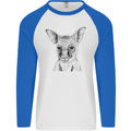 Baby Kangaroo Sketch Ecology Environment Mens L/S Baseball T-Shirt White/Royal Blue