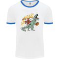 Santa Claus Riding a T-Rex Dinosaur Christmas Mens Ringer T-Shirt White/Royal Blue