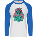 Funny Alien Gangster UFO 2Pac Rap Music Mens L/S Baseball T-Shirt White/Royal Blue