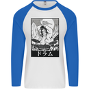 Sumo Wrestler Drummer Drumming Drum Mens L/S Baseball T-Shirt White/Royal Blue