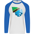 Curled Tanzania Flag Tanzanian Day Football Mens L/S Baseball T-Shirt White/Royal Blue