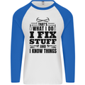 I Fix Stuff Funny Electrician Sparky DIY Mens L/S Baseball T-Shirt White/Royal Blue