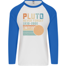 Pluto Never Forget Space Planet Astronomy Mens L/S Baseball T-Shirt White/Royal Blue