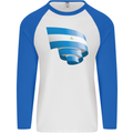 Curled Nicaragua Flag Nicaraguan Day Football Mens L/S Baseball T-Shirt White/Royal Blue