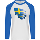 Curled Swedish Flag Sweden Day Football Mens L/S Baseball T-Shirt White/Royal Blue