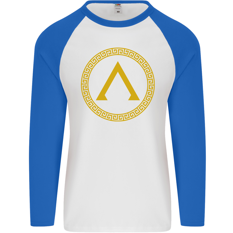 Lambda Gym Spartan Bodybuilding Fitness Mens L/S Baseball T-Shirt White/Royal Blue