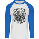 Grim Reaper Motorbike Motorcycle Biker Mens L/S Baseball T-Shirt White/Royal Blue