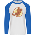 Cat & Pizza Anti Valentines Singles Day Mens L/S Baseball T-Shirt White/Royal Blue