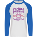 Funny Female Mechanic Mens L/S Baseball T-Shirt White/Royal Blue