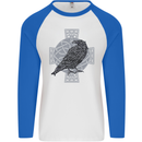 Odin Celtic Raven Viking Tattoo Cross Runic Mens L/S Baseball T-Shirt White/Royal Blue