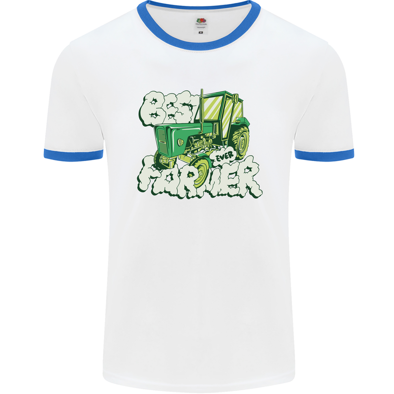 Best Farmer Ever Farming Fathers Day Mens Ringer T-Shirt White/Royal Blue