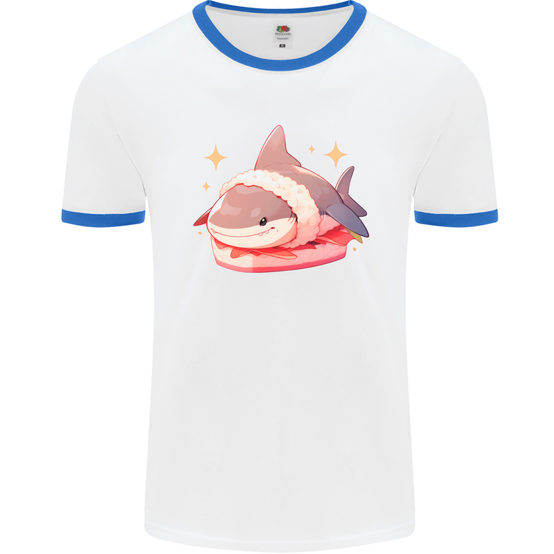 Shark Sushi Mens Ringer T-Shirt White/Royal Blue