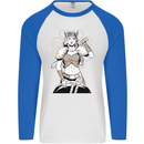A Female Viking Shield Maiden Warrior Mens L/S Baseball T-Shirt White/Royal Blue