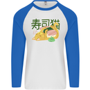 Sushi Cat Mens L/S Baseball T-Shirt White/Royal Blue