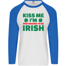 Kiss Me I'm Pretending to Be Irish Mens L/S Baseball T-Shirt White/Royal Blue