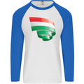 Curled Hungary Flag Hungarian Day Football Mens L/S Baseball T-Shirt White/Royal Blue