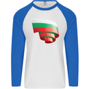 Curled Bulgaria Flag Bulgarian Day Football Mens L/S Baseball T-Shirt White/Royal Blue