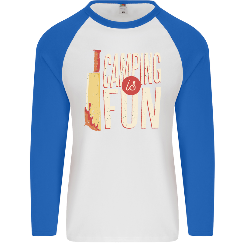 Camping is Fun Funny Murder Halloween Mens L/S Baseball T-Shirt White/Royal Blue