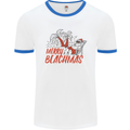 Merry Beachmas Funny Summer Santa Claus Mens Ringer T-Shirt White/Royal Blue