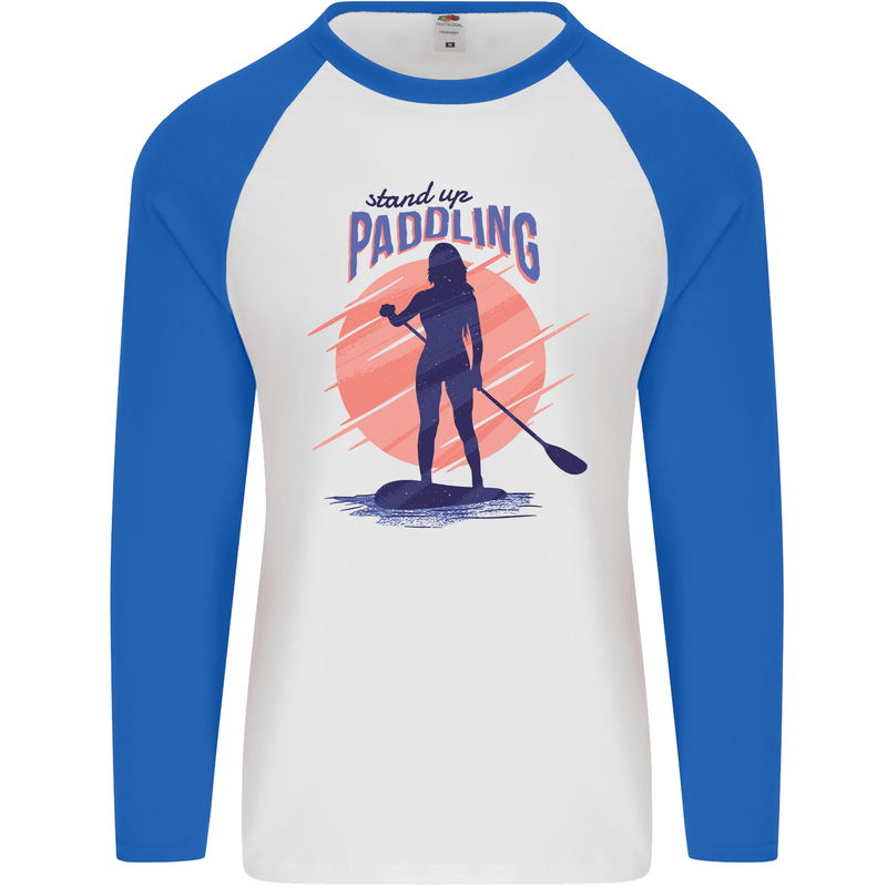 Stand Up Paddling Paddleboarding Mens L/S Baseball T-Shirt White/Royal Blue