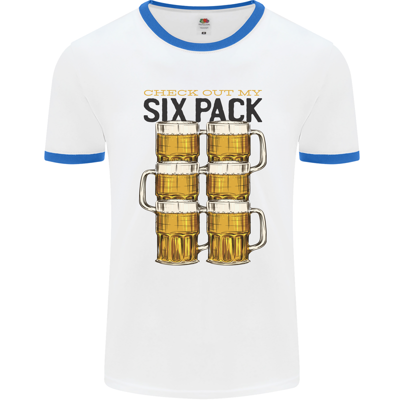 Check Out My Alcohol Six Pack Funny Beer Mens Ringer T-Shirt White/Royal Blue