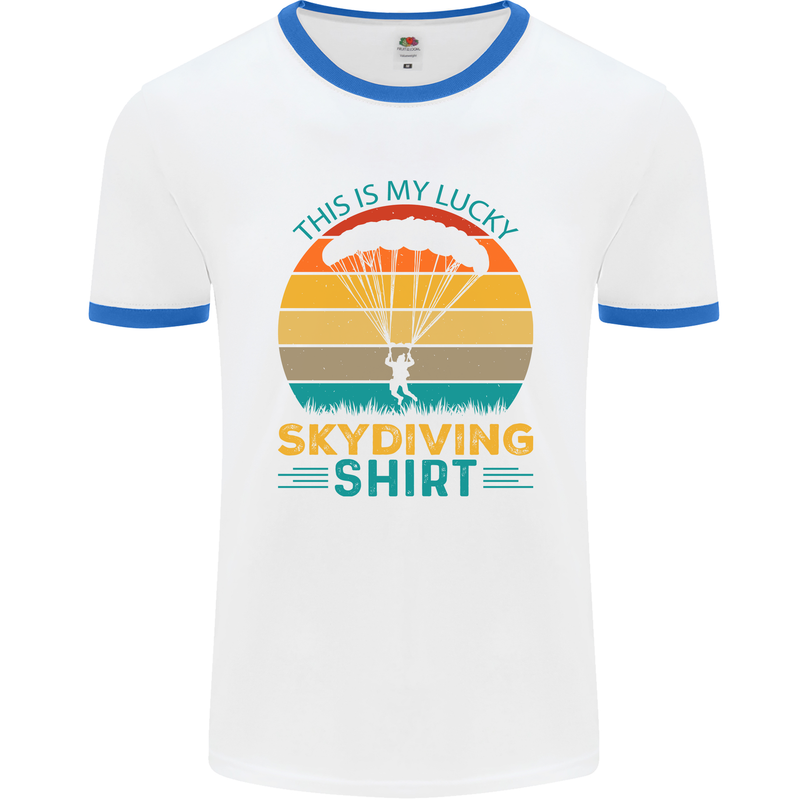 My Lucky Skydiving Funny Skydiver Mens Ringer T-Shirt White/Royal Blue