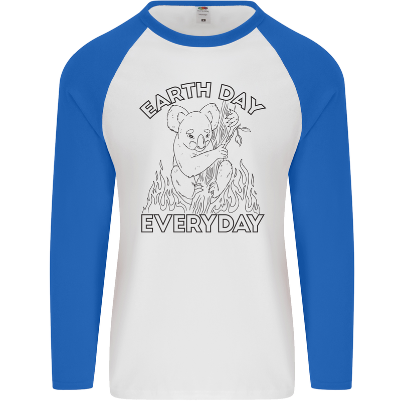 Koala Bear Earth Day Everyday Climate Change Mens L/S Baseball T-Shirt White/Royal Blue