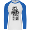 I Just Need More Space Funny Astronaut Mens L/S Baseball T-Shirt White/Royal Blue