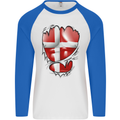 Gym Danish Flag Ripped Muscles Denmark Mens L/S Baseball T-Shirt White/Royal Blue