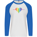 LGBT Gay Pulse Heart Gay Pride Awareness Mens L/S Baseball T-Shirt White/Royal Blue