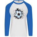 Football Smash Soccer Player Ball Mens L/S Baseball T-Shirt White/Royal Blue