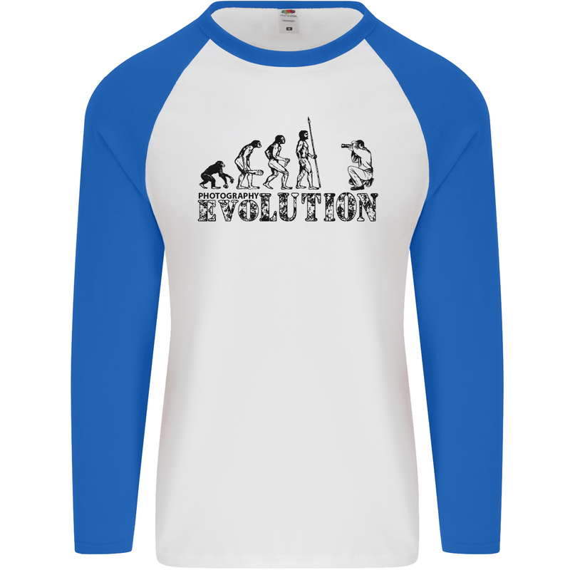 Evolution Photographer Funny Photoraphy Mens L/S Baseball T-Shirt White/Royal Blue