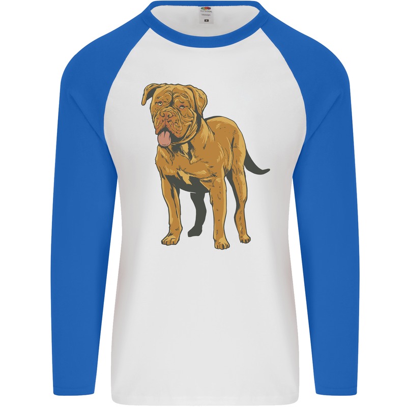 French Mastiff Dogue Bordeaux Dog Mens L/S Baseball T-Shirt White/Royal Blue