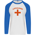 Lifeguard Fancy Dress Outfit Costume Mens L/S Baseball T-Shirt White/Royal Blue