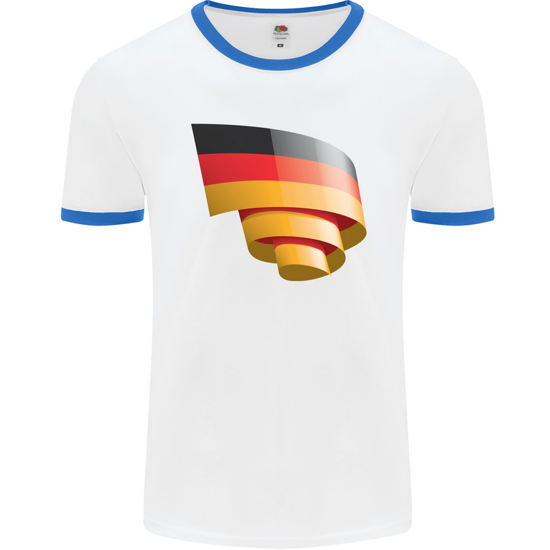 Curled Germany Flag German Day Football Mens Ringer T-Shirt White/Royal Blue