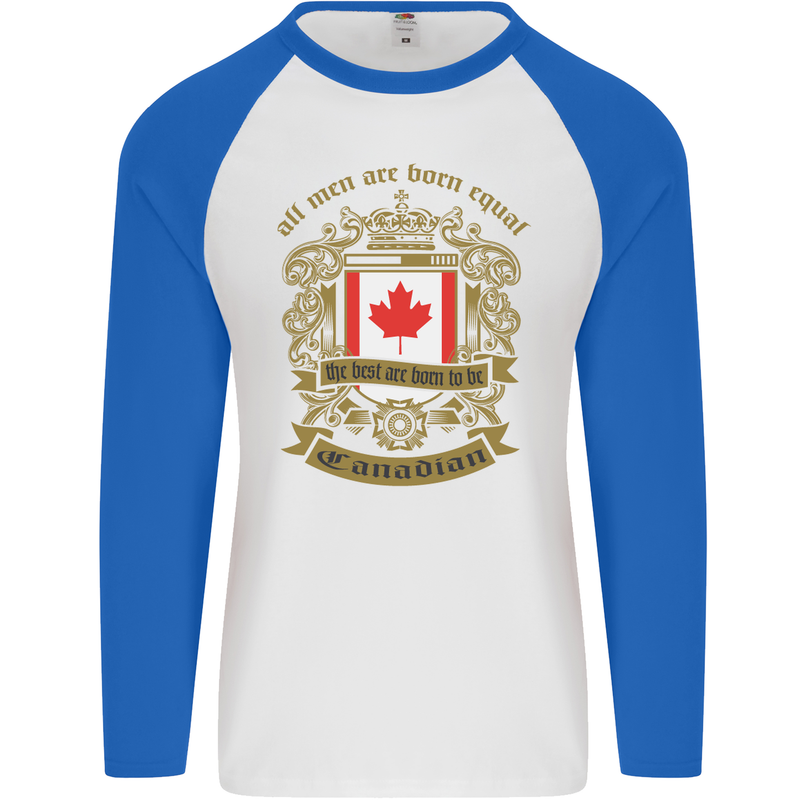 All Men Are Born Equal Canadian Canada Mens L/S Baseball T-Shirt White/Royal Blue