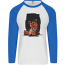 A Zombie Teddy Bear Halloween Mens L/S Baseball T-Shirt White/Royal Blue