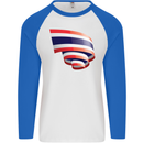 Curled Thailand Flag Thai Day Football Mens L/S Baseball T-Shirt White/Royal Blue