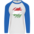 Torn Hungary Flag Hungarian Day Football Mens L/S Baseball T-Shirt White/Royal Blue