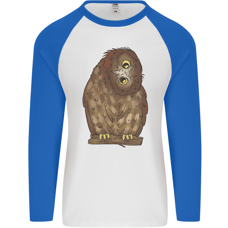 A Funny Owl Mens L/S Baseball T-Shirt White/Royal Blue