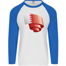 Curled Bahrain Flag Bahraini Day Football Mens L/S Baseball T-Shirt White/Royal Blue