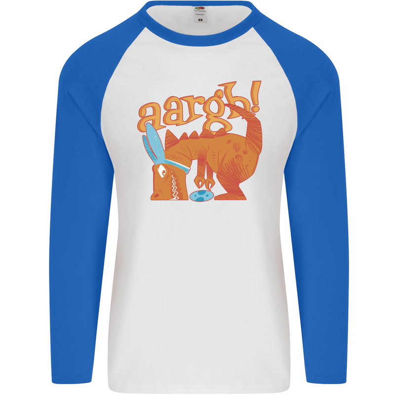 Easter Egg T-Rex as a Bunny Dinosaur Funny Mens L/S Baseball T-Shirt White/Royal Blue