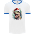 Christmas T-Rex Dinosaur Xmas Hat Mens Ringer T-Shirt White/Royal Blue