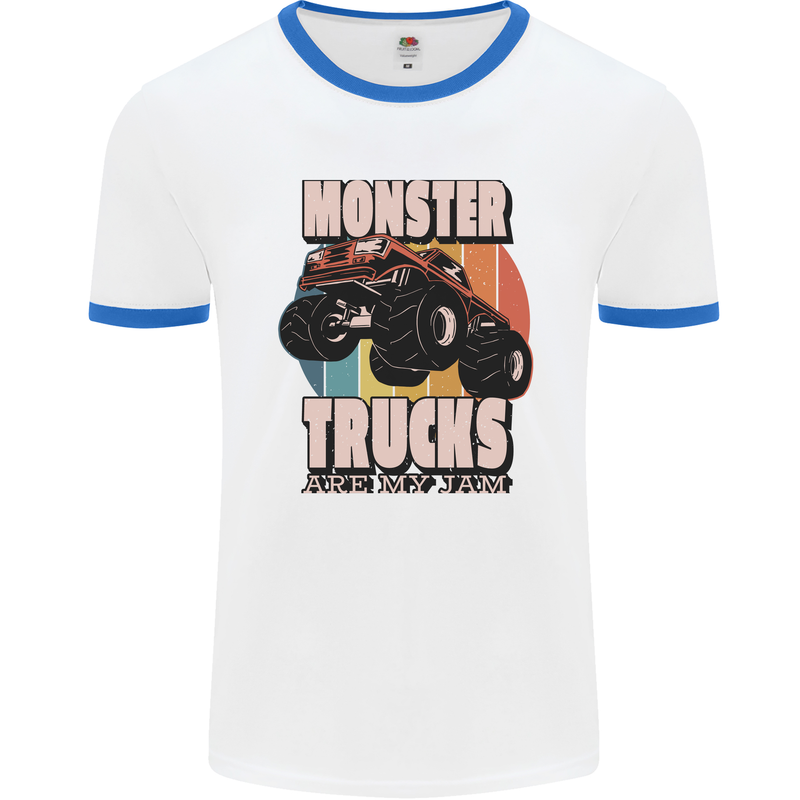 Monster Trucks are My Jam Funny Mens Ringer T-Shirt White/Royal Blue